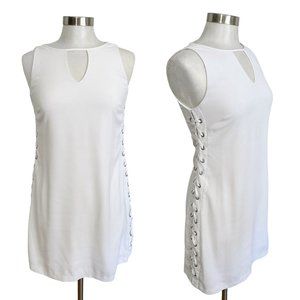 Cato SMALL Riviera White Side Lace Up Keyhole Neck Knee Length Sorority Dress